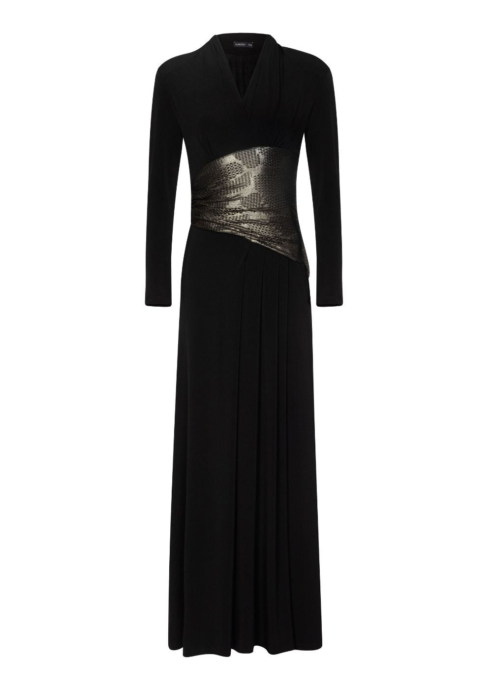 VESTIDO LONGO COM FENDA E FAIXA METALICA - PRETO - 199408VY0