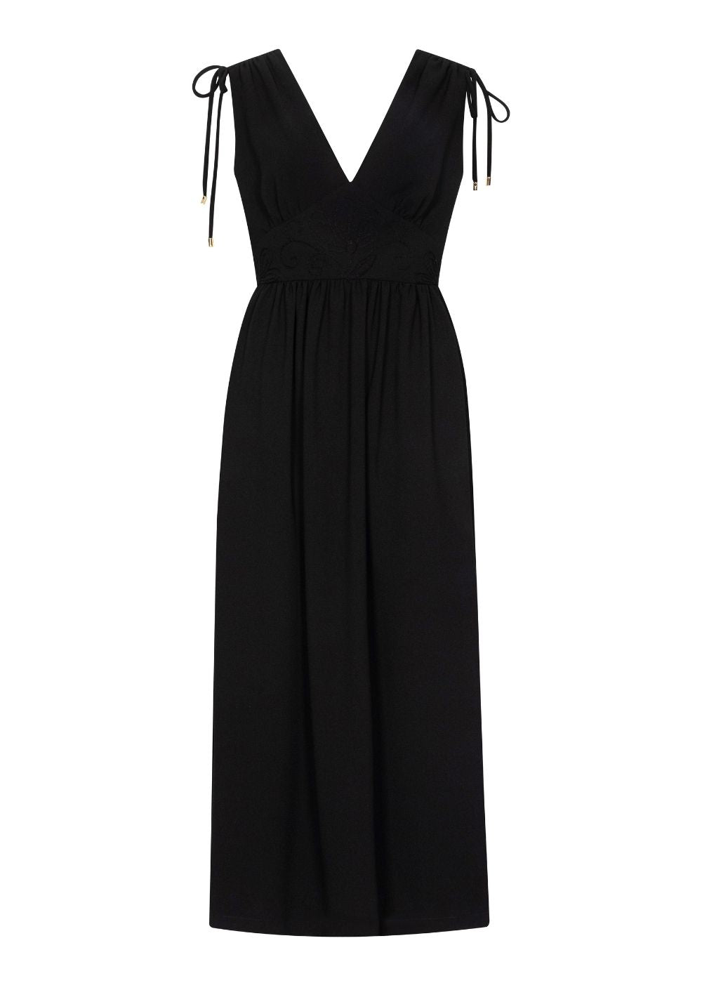 VESTIDO LONGO DECOTE V BORDADO - PRETO - 199438650