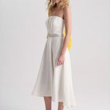 VESTIDO MIDI CASUAL COM CINTO DE APLICAÇÕES - OFF WHITE - 188448CLK